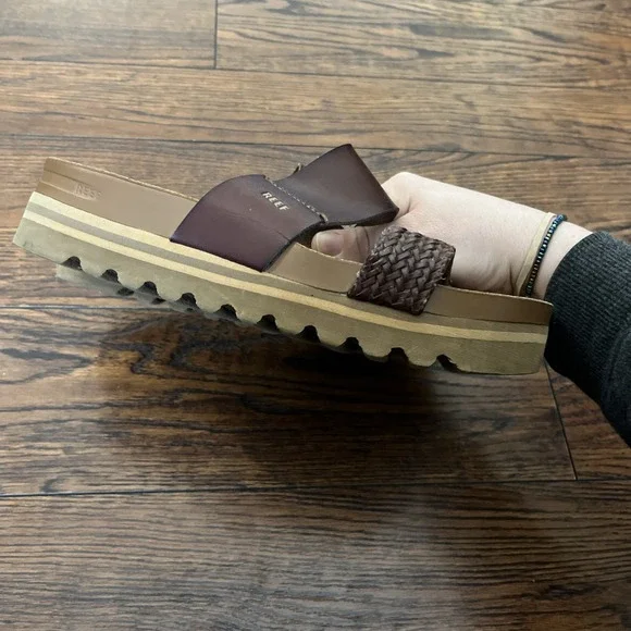 REEF Cushion Vista Hi Sandals Womens 8 Brown Platform Braided 2 Strap - Picture 5 of 6